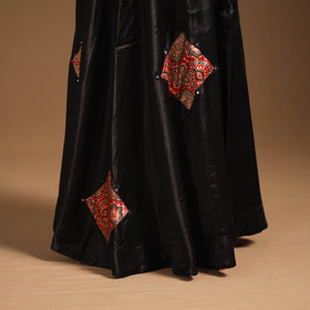 Black Navratri Garba Chaniya Choli Set in Mashru Silk with Ajrakh Patch