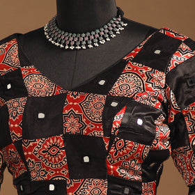 Black Navratri Garba Chaniya Choli Set in Mashru Silk with Ajrakh Patch