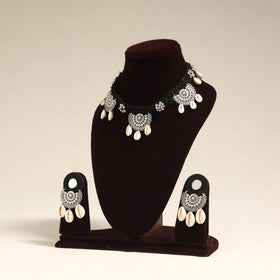 Navratri Special! Black German Silver Shell Work Necklace Set