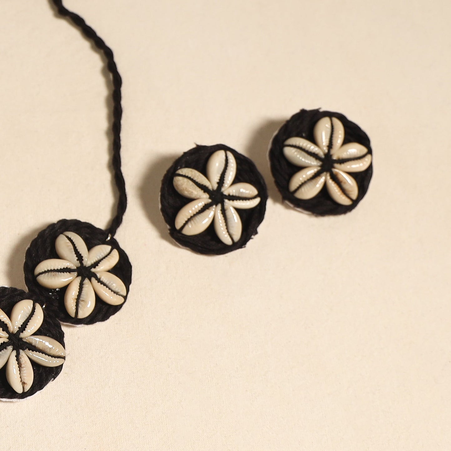 Navratri Special! Black Thread & Shell Work Necklace Set