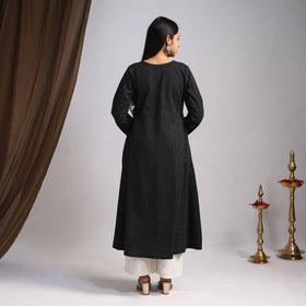Black Nazakat Heritage Patchwork Cotton A-Line Plain Kurta for Women