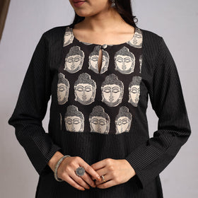 Black Nazakat Heritage Patchwork Cotton A-Line Plain Kurta for Women