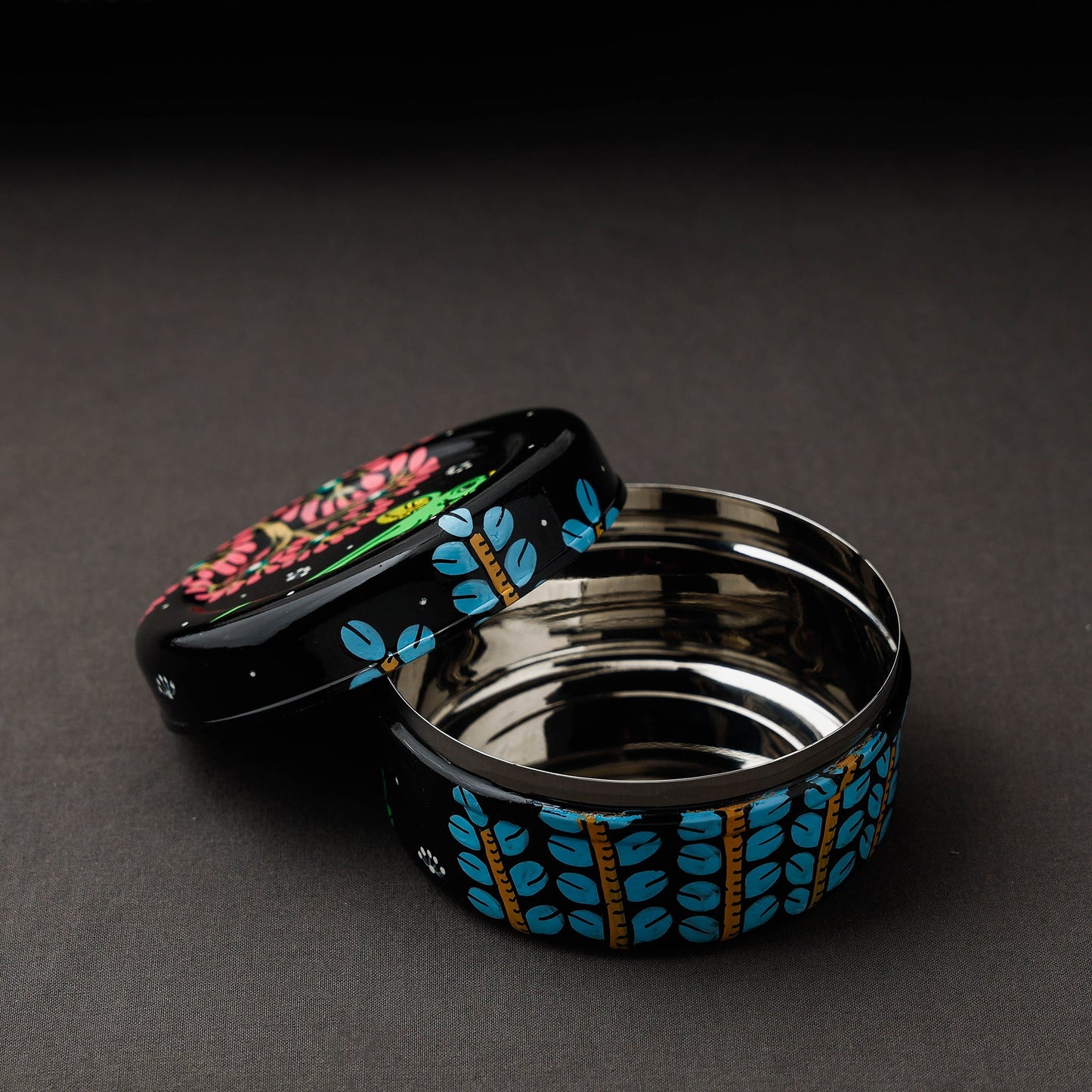 Odisha Pattachitra Black Handpainted Stainless Steel Container