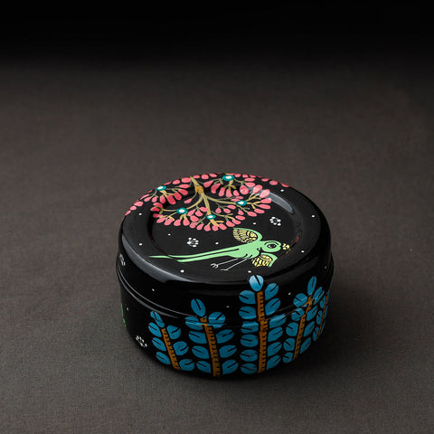 Odisha Pattachitra Black Handpainted Stainless Steel Container