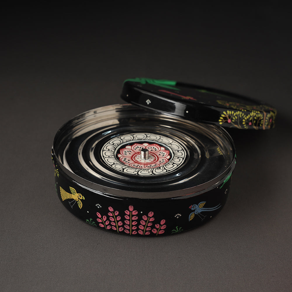 Odisha Pattachitra Painting Stainless Steel Black Masala Box
