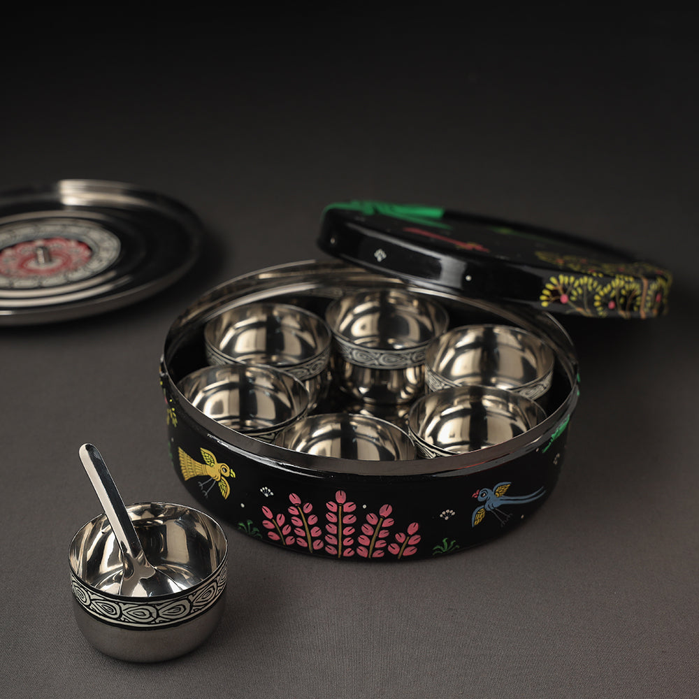 Odisha Pattachitra Painting Stainless Steel Black Masala Box