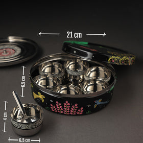 Odisha Pattachitra Painting Stainless Steel Black Masala Box