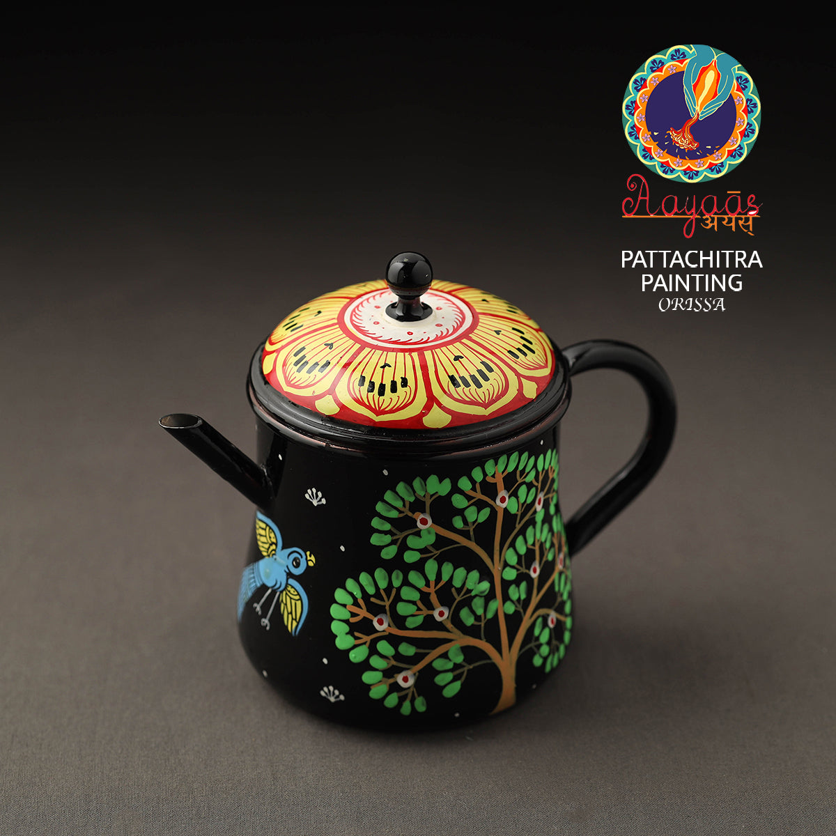 Paththara Pot Black Odisha Pattachitra Handpainted Stainless Steel Tea Pot (500ml)