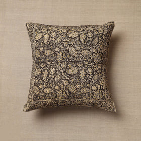 Black Original Pedana Block Print Cotton Kalamkari Cushion Cover