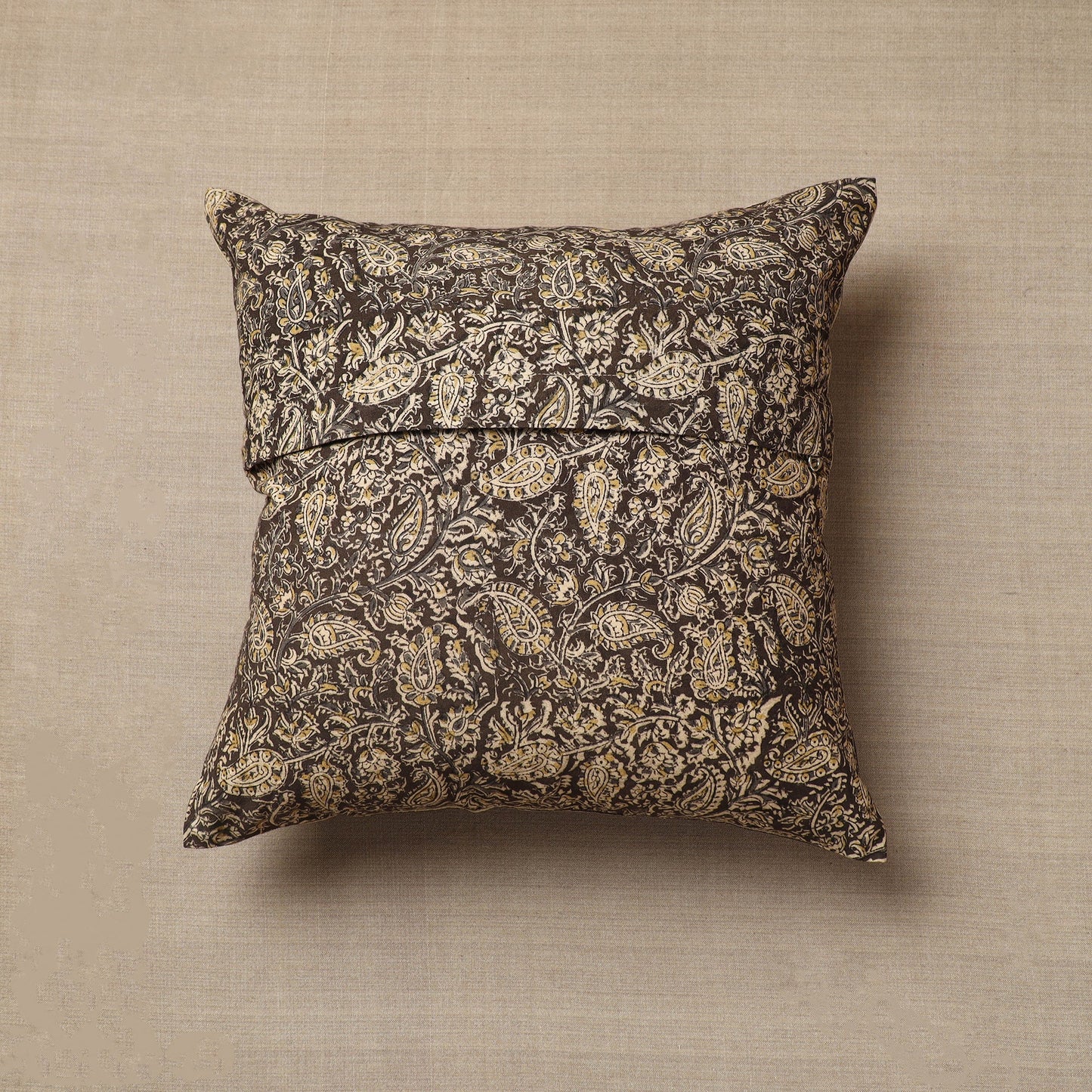 Black Original Pedana Block Print Cotton Kalamkari Cushion Cover
