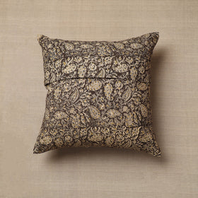 Black Original Pedana Block Print Cotton Kalamkari Cushion Cover