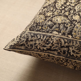 Black Original Pedana Block Print Cotton Kalamkari Cushion Cover