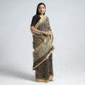 Black Original Pedana Kalamkari Block Print Chanderi Silk Saree
