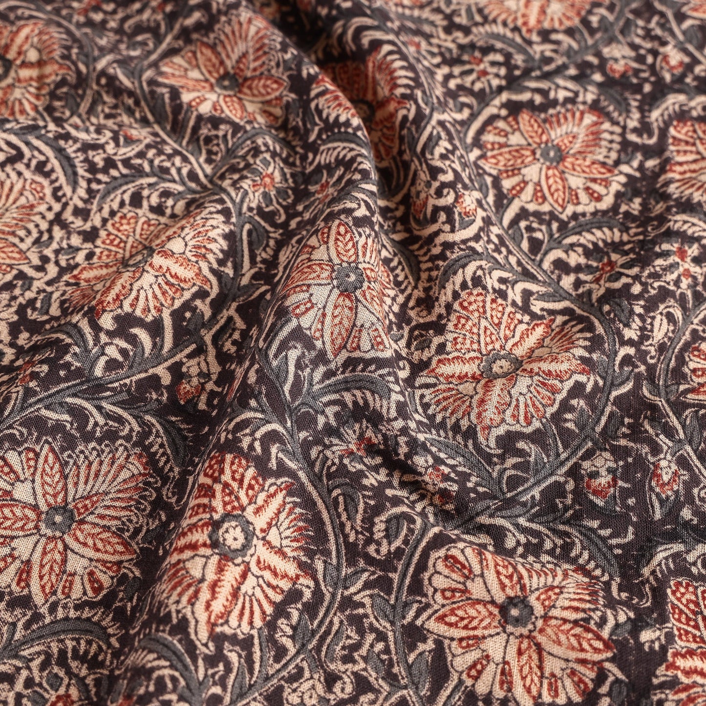 Black Pedana Kalamkari Block Print Cotton Table Cover