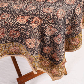 Black Pedana Kalamkari Block Print Cotton Table Cover