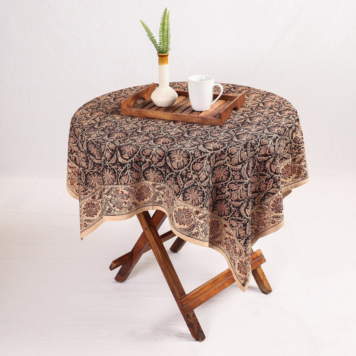 Buy Black Original Pedana Kalamkari Block Printed Cotton Table Cover