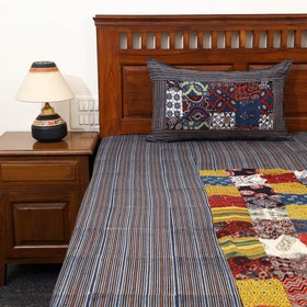Black - Patchwork Block Print Ajrakh Cotton Double Bed Sheet Set 10