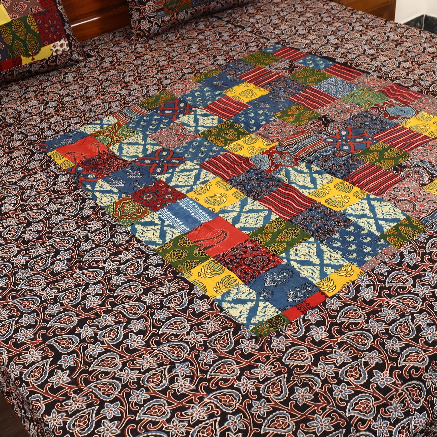 Black - patchwork cotton double bed sheet set 04