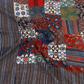 Black - Patchwork Block Print Ajrakh Cotton Double Bed Sheet Set 06