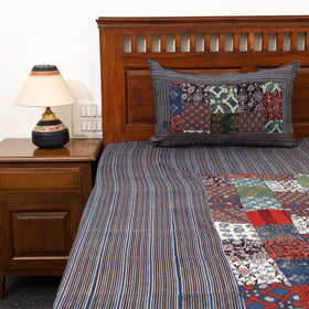 Black - Patchwork Block Print Ajrakh Cotton Double Bed Sheet Set 06