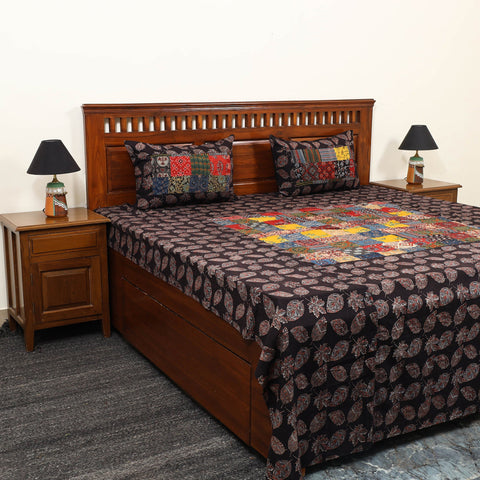 Buy Black Patchwork Cotton Double Ajrakh Bed Sheet Set 