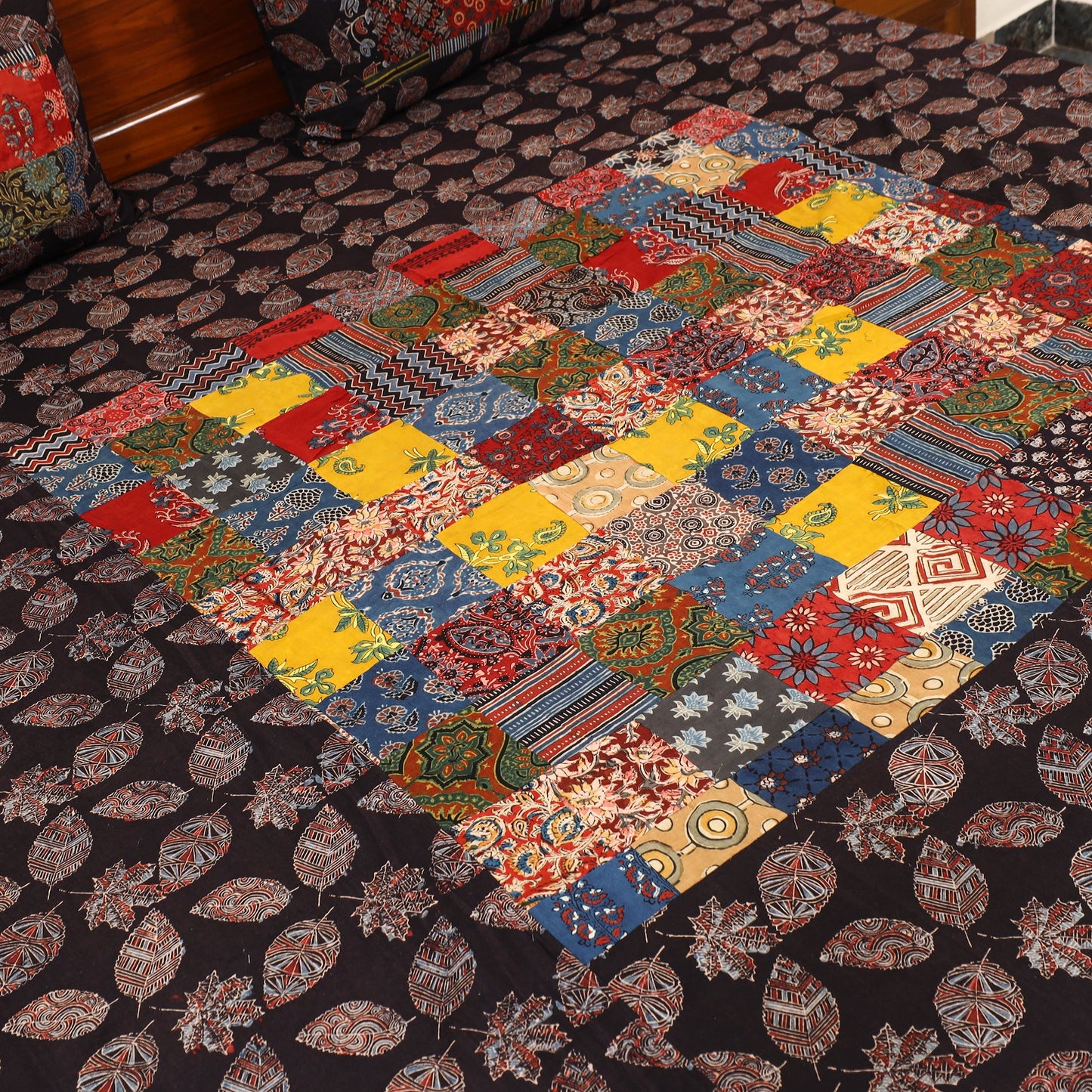 Buy Black Patchwork Cotton Double Ajrakh Bed Sheet Set 