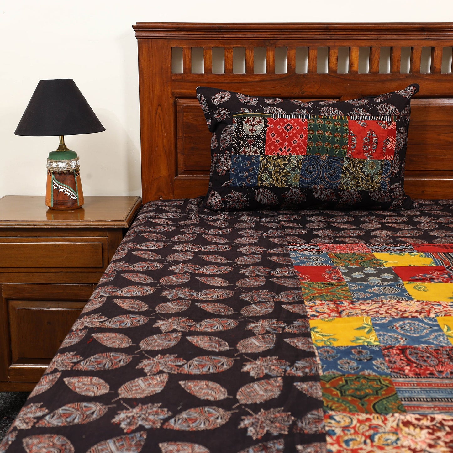 Buy Black Patchwork Cotton Double Ajrakh Bed Sheet Set 