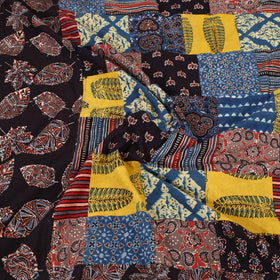 Black - Patchwork Block Print Ajrakh Cotton Double Bed Sheet Set 09