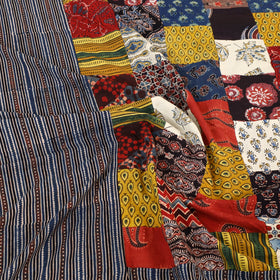 Black - Patchwork Block Print Ajrakh Cotton Double Bed Sheet Set 10