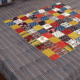 Black - Patchwork Block Print Ajrakh Cotton Double Bed Sheet Set 10