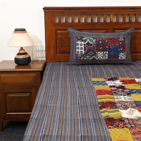 Black - Patchwork Block Print Ajrakh Cotton Double Bed Sheet Set 10