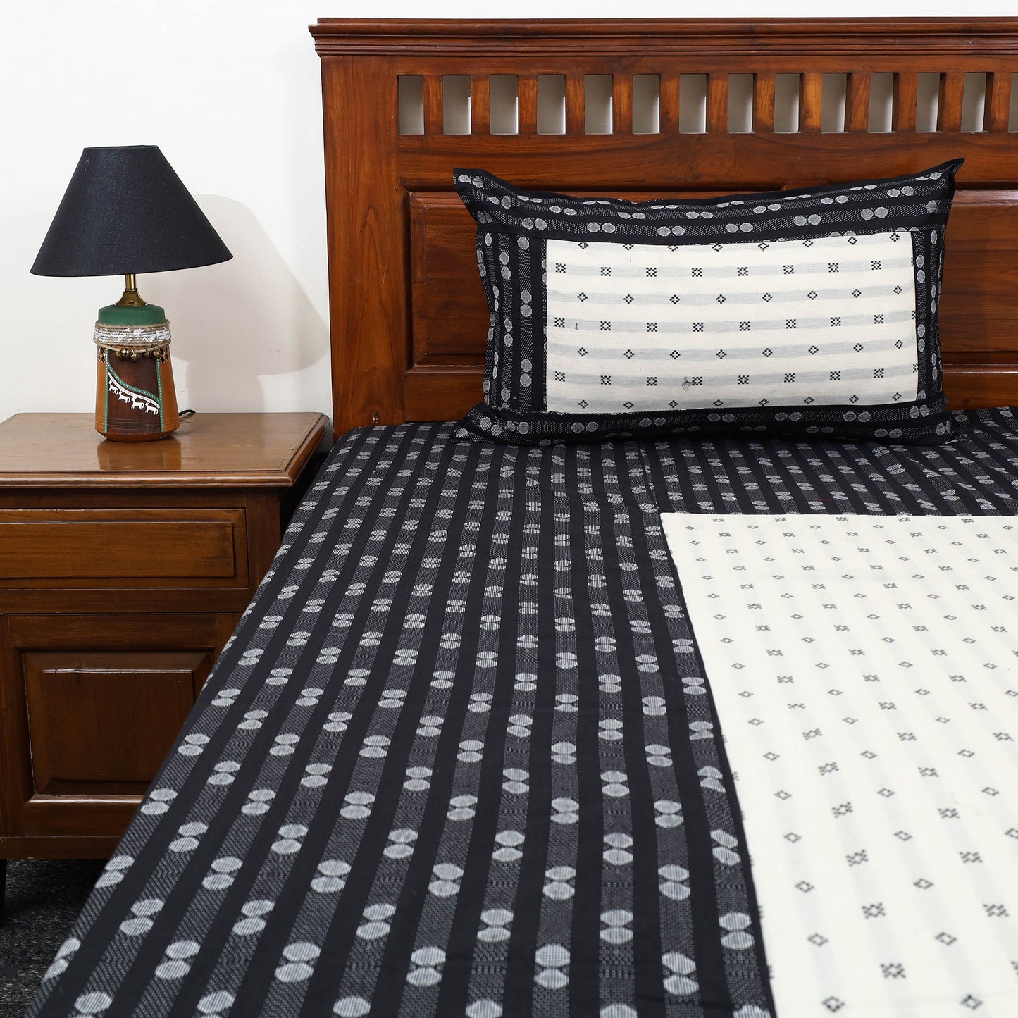 Black - patchwork cotton double jacquard bed sheet set 31