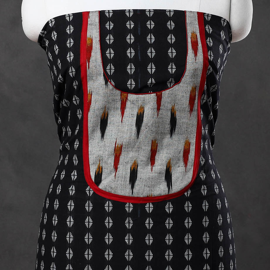 Black - patchwork cotton jacquard unstitched kurta material