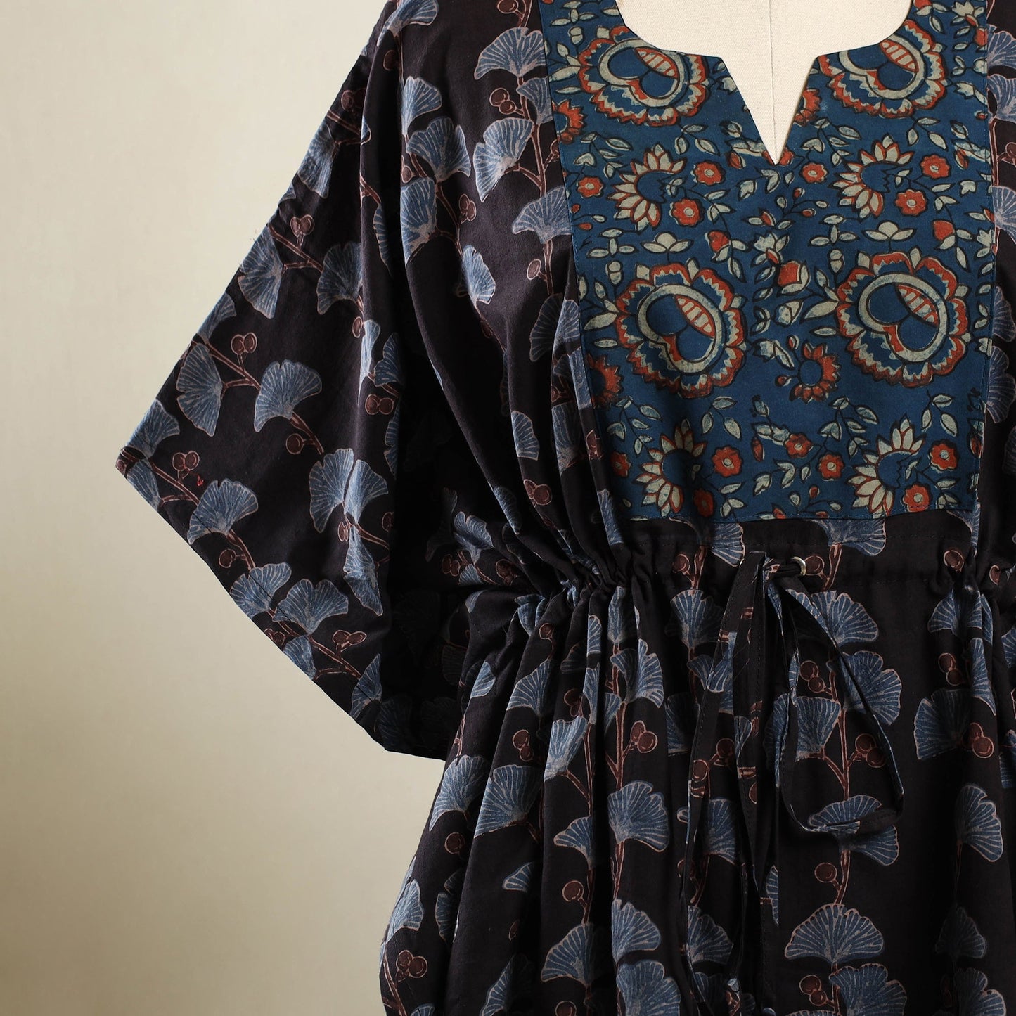  Black Ajrakh Block Print Patchwork Cotton Kaftan