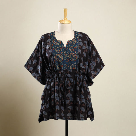  Black Ajrakh Block Print Patchwork Cotton Kaftan