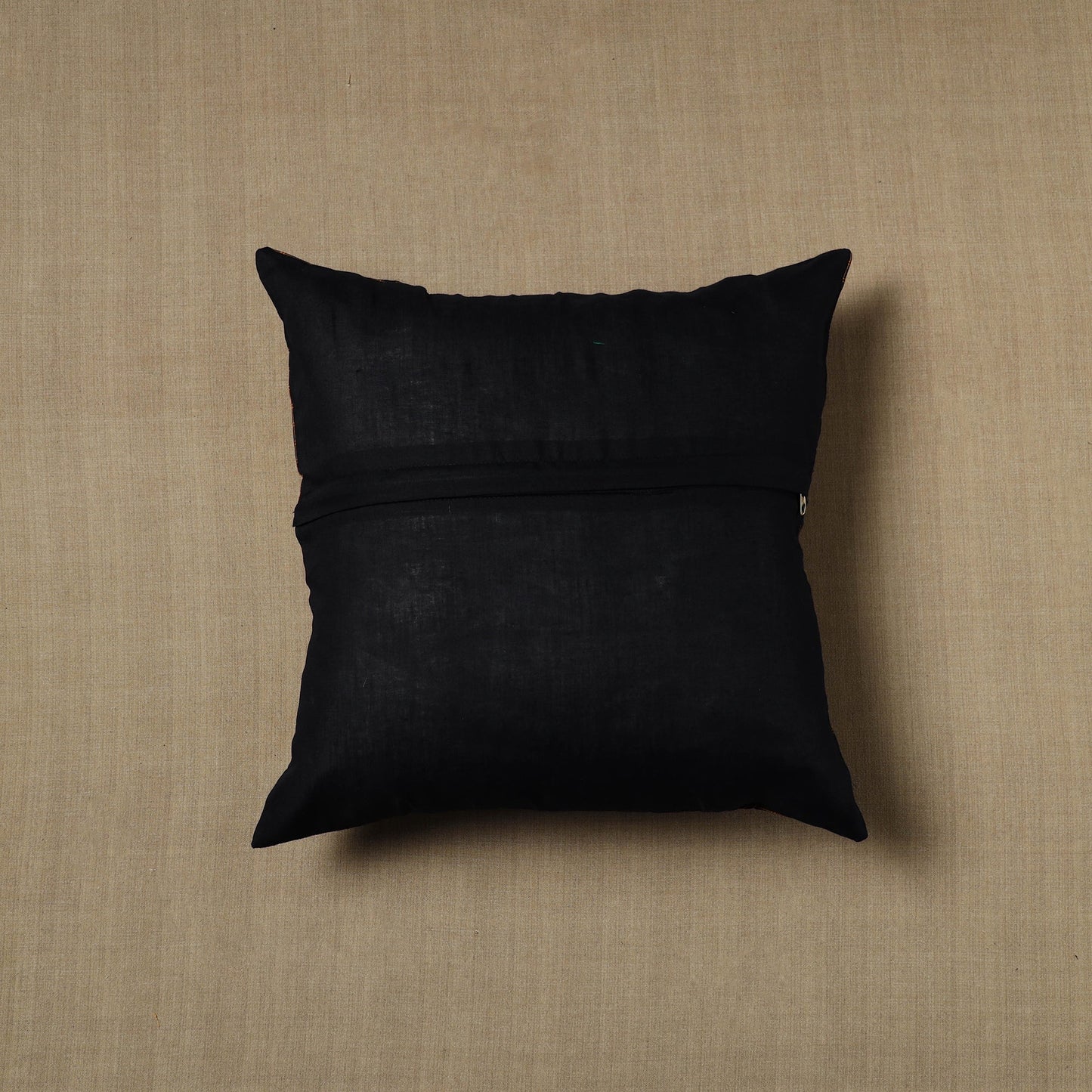 Black - Patchwork Cotton Kanchipuram Cushion Cover (16 x 16 in) 01