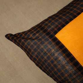 Black - Patchwork Cotton Kanchipuram Cushion Cover (16 x 16 in) 01