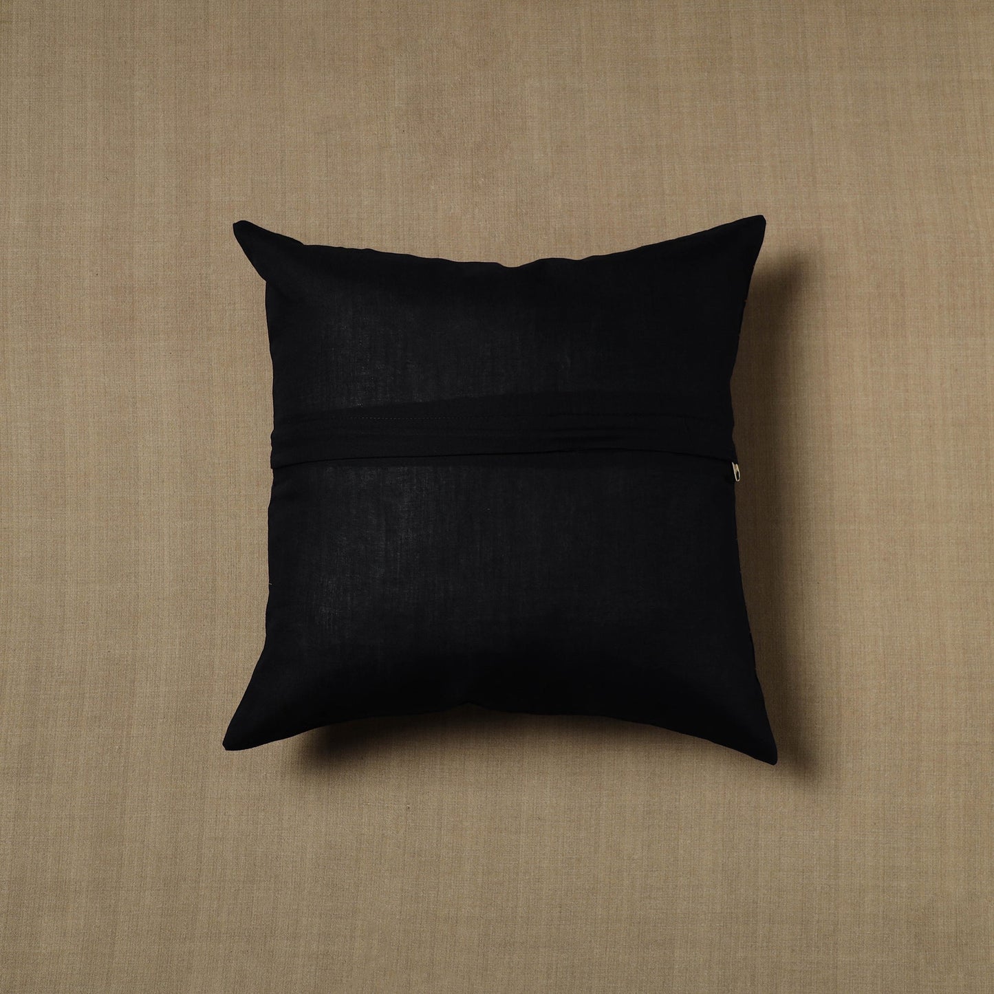 Black - Patchwork Cotton Kanchipuram Cushion Cover (16 x 16 in) 29