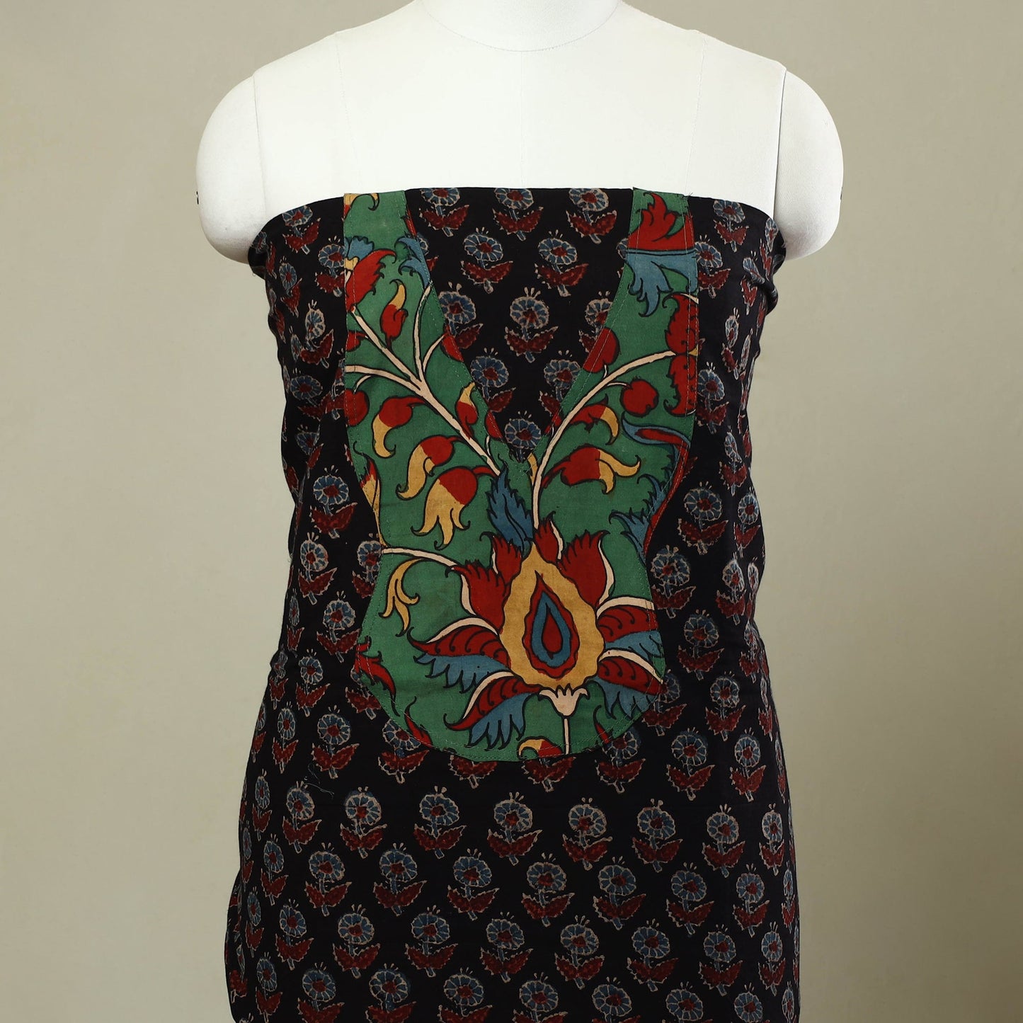 Buy Black Ajrakh Print Patchwork Cotton Kurta Material