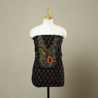 Buy Black Ajrakh Print Patchwork Cotton Kurta Material