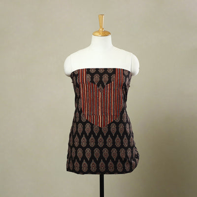 Buy Black Ajrakh Print Patchwork Cotton Kurta Material