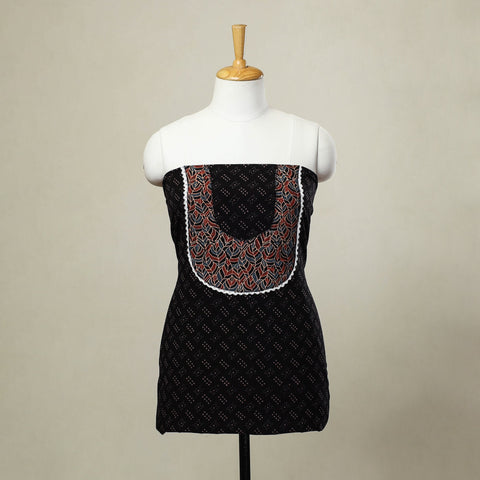  Black Ajrakh Print Patchwork Cotton Kurta Material