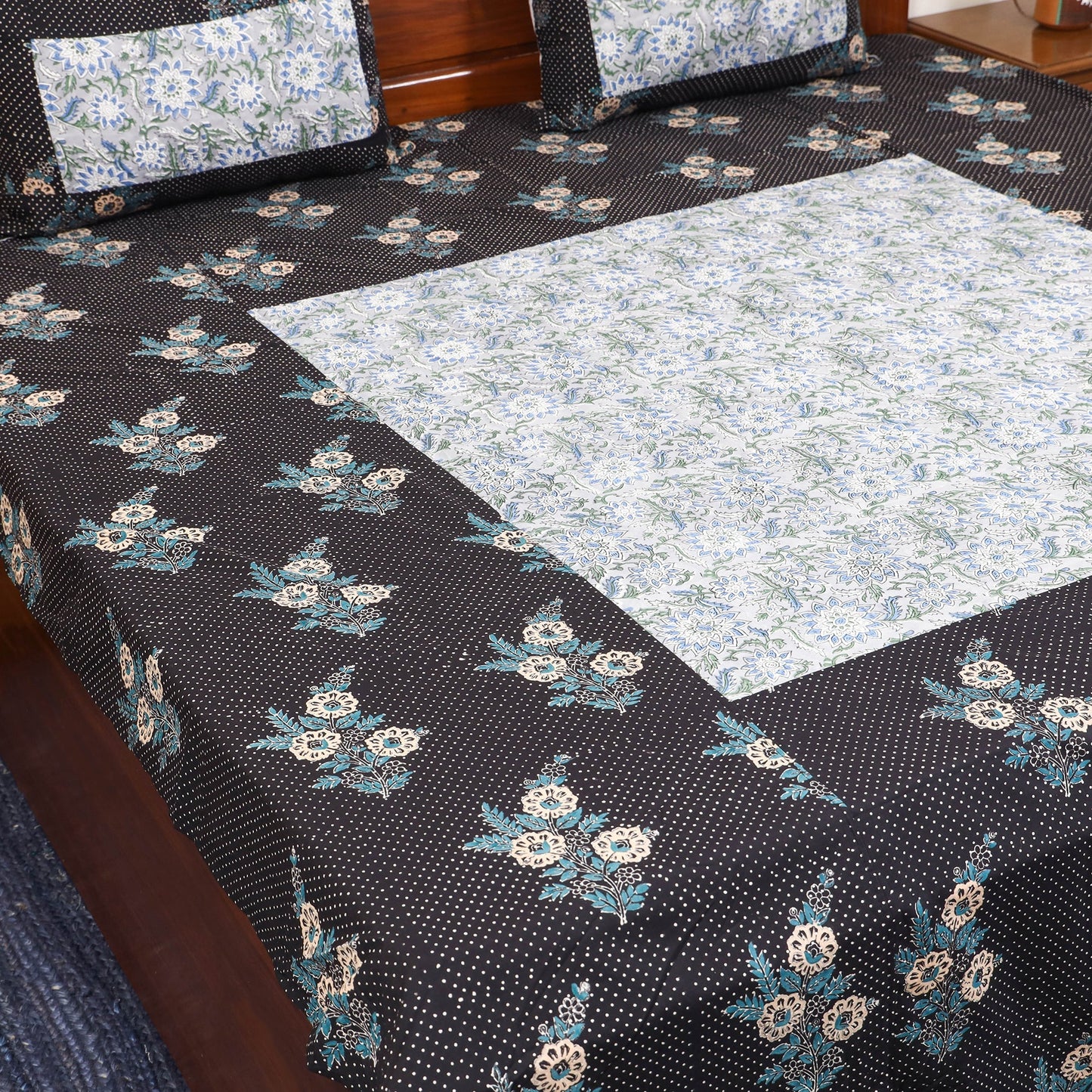 Patchwork hand double sanganeri bedsheet set (108 x 90 in)