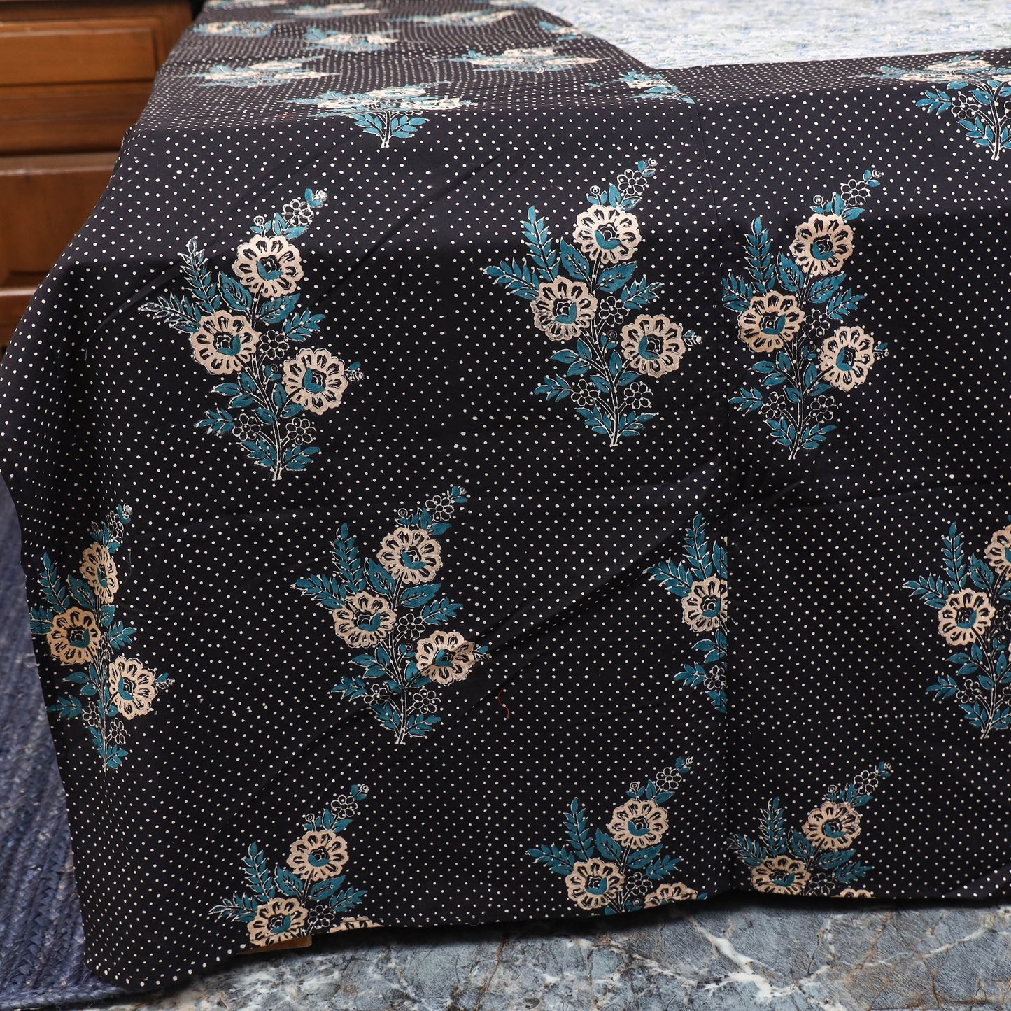 Patchwork hand double sanganeri bedsheet set (108 x 90 in)