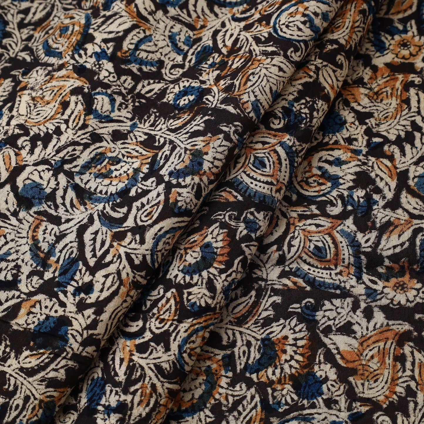 Buy Black Pedana Block Print Cotton Kalamkari Fabric