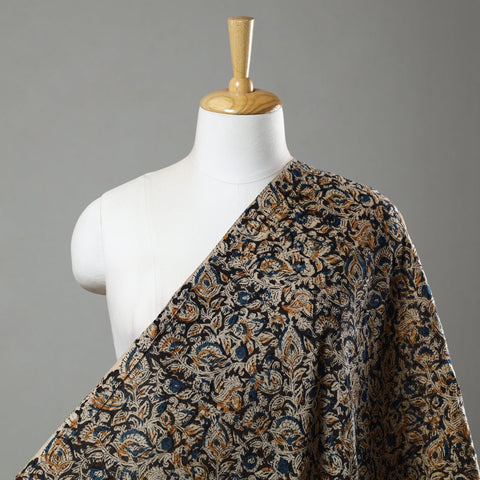 Buy Black Pedana Block Print Cotton Kalamkari Fabric