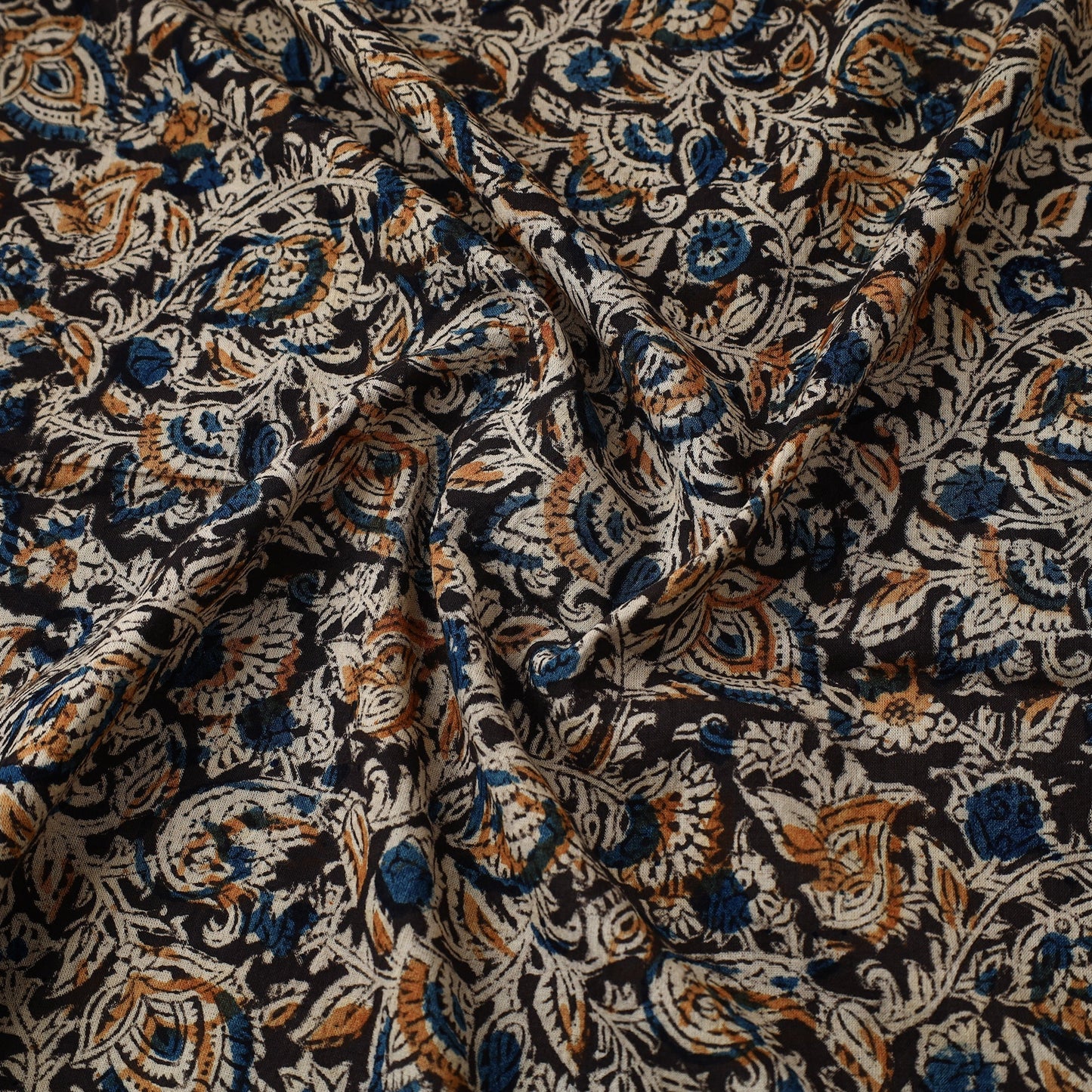 Buy Black Pedana Block Print Cotton Kalamkari Fabric