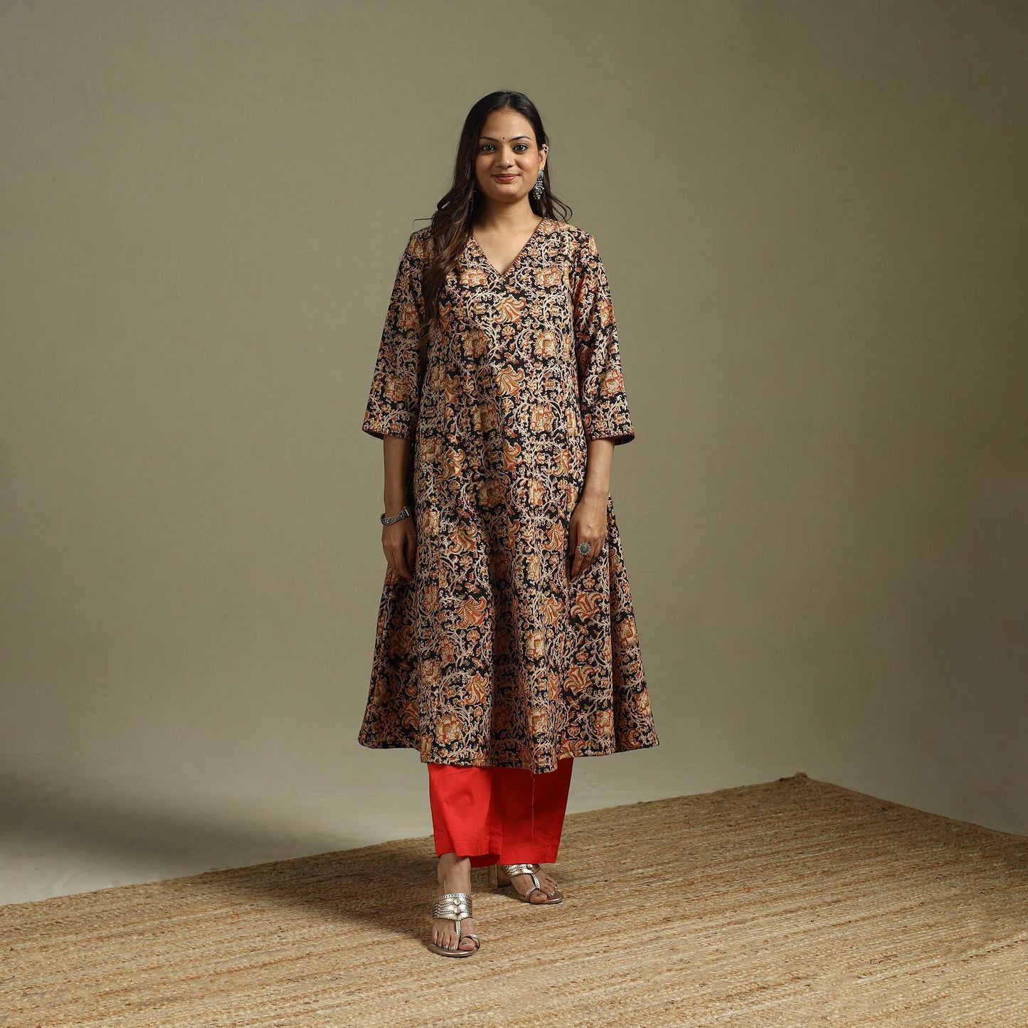 Black - pedana natural dyed cotton hand embroidery a-line