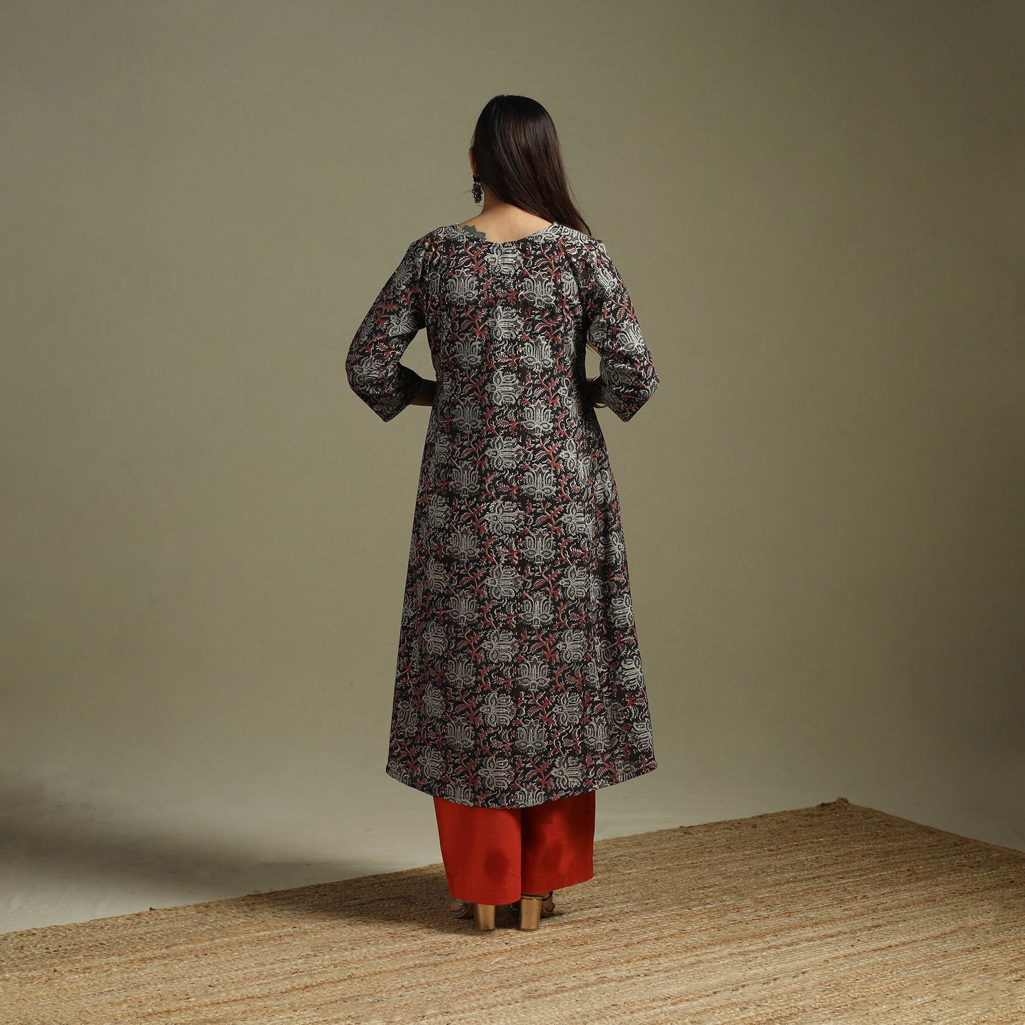 Black - pedana natural dyed cotton hand embroidery a-line