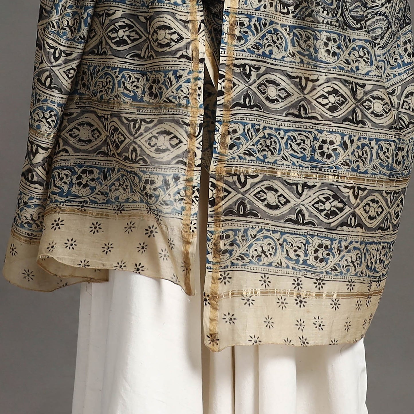 Buy Pedana Block Print Chanderi Silk Black Kalamkari Dupatta